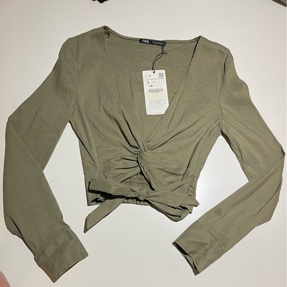 Zara knotted crop chemise blouse - Picture 4 of 5